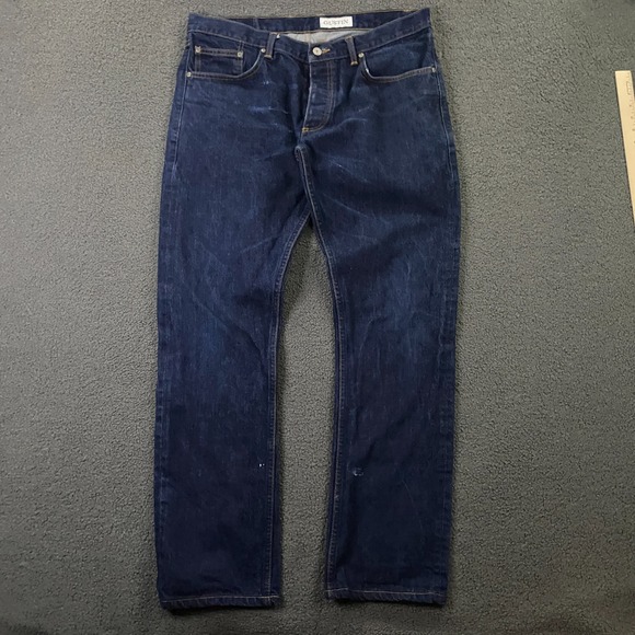 Gustin Selvedge Jeans Mens 38x34 Slim Fit Blue Denim Button Fly Made in USA - Picture 3 of 16
